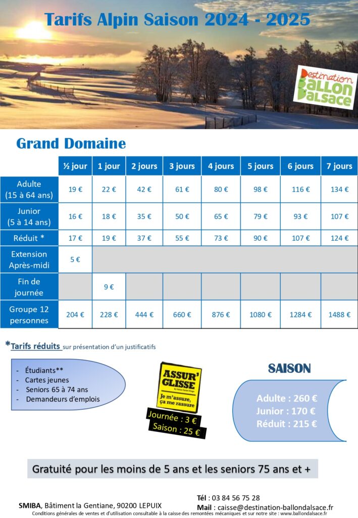 Ballon d'Alsace - Tarifs Grand Domaine Alpin (2024-2025)